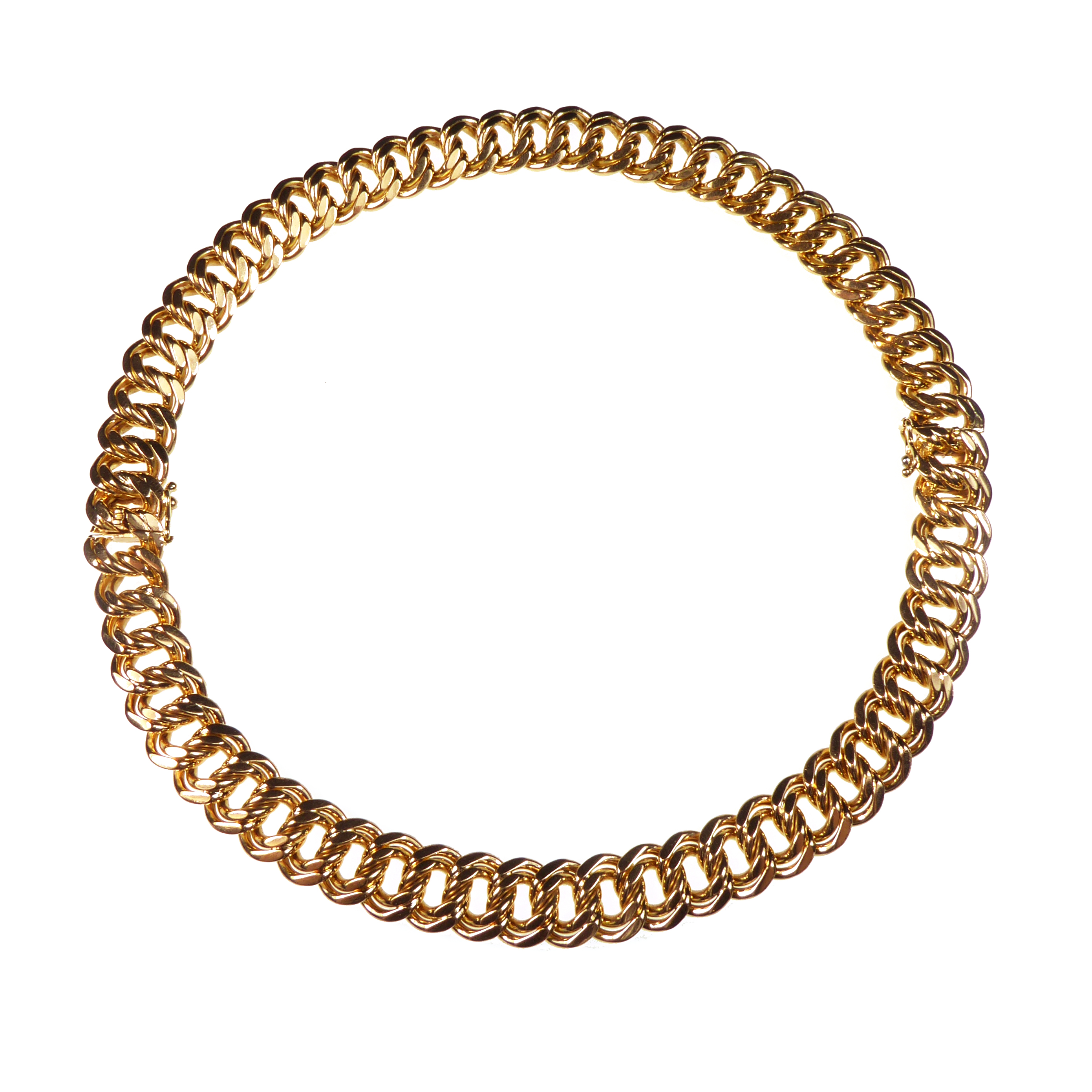 Mid-20th century 18ct yellow gold double curblink collar necklace by Chaumet, Paris, with London import hallmarks for 1957, converting to a pair of bracelets,